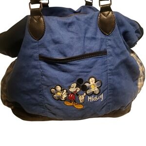 Blue Mickey Mouse Embroidered Duffel Travel Bag Carryon Plaid Accents